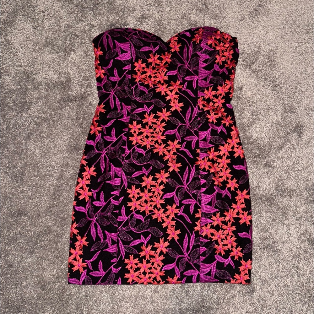 Floral Strapless Dress - Pink and Red